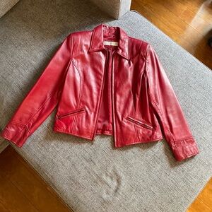 Valerie Stevens Red Leather Zip-Front Jacket